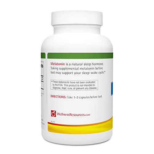 Wellness Resources 0.5mg Melatonin Capsules - Natural Sleep Support Supplement - Gluten Free Sleep Aid, Preservative Free, Third-Party Tested, No Added Sugars Dye Free, 180 Capsules