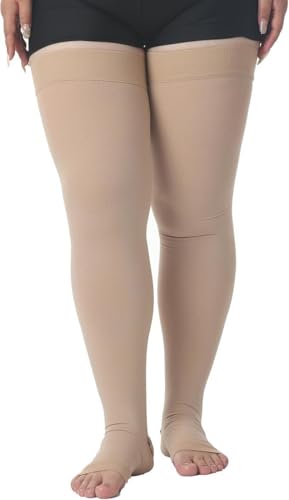 MGANG Plus Size Thigh High Compression Stockings, 20-30mmHg, Varicose Veins 20-30mmhg Beige 5X-Large