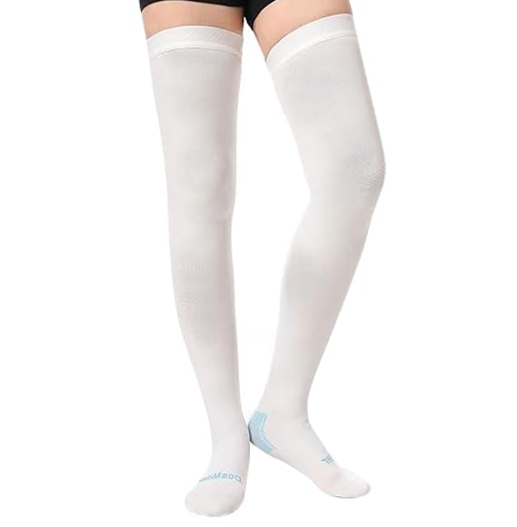 Doc Miller TED Hose Thigh High Anti Embolism Stockings for Women & Men, Hospital Style Surgical Stockings, Plus Size White Compression Socks 15-20mmHg, Support Hose with Inspection Hole X-Large (1 Pair) - BeesActive Australia