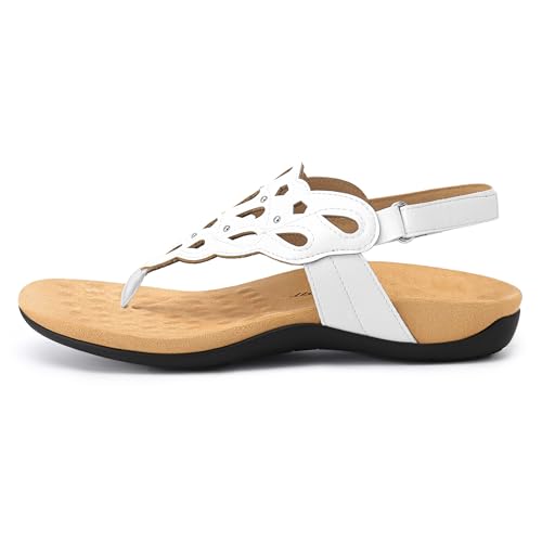Athlefit Women's Orthopedic Flat Sandals with Arch Support 8 White