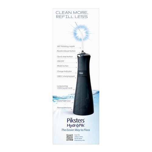 Piksters HydroPik 350ml Water Flosser – Braces Care & 45 Days Battery Black - 350ml (11.83 Fl Oz)