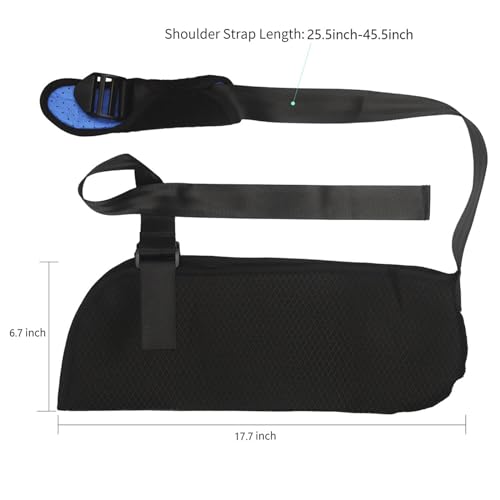 Adults Arm Sling Lightweight Breathable Adjustable Shoulder Strap Elbow Immobilizer Left Right Forearm Support Brace for Women Men Torn Rotator Cuff Wrist Injury Broken Fractured Arm Surgery Recovery Black, Mesh