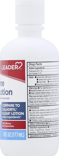 Leader Medicated Calamine Clear Lotion, Anti-Itch, External Analgesic Skin Protectant, Relieves Minor Skin Irritations, Poisen Ivy, Poisen Oak,Insect Bites, 6 oz