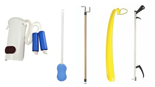 Essential Medical Supply Hip and Knee Surgery Recovery Kit - Includes Sock Aid, Shoehorn, Long Handles Sponge, Dressing Stick and Reacher for Seniors Recovering from Hip Replacement or Surgery