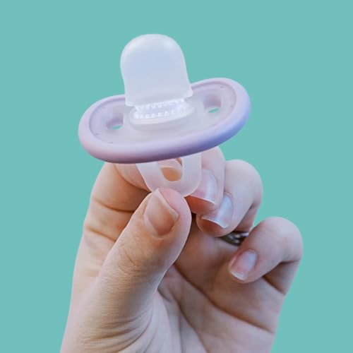 Baby Calm and Clean Pacifier Toothbrush, Blue, Pink, Purple, and Yellow, for 3 Months to 3 Years, with Orthodontic Nipple and Soft Bristles, BPA-Free (Purple)