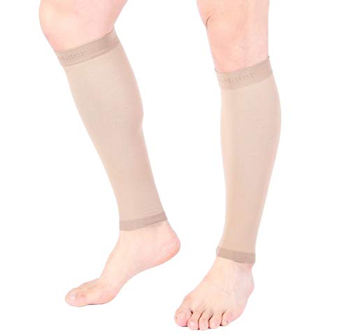 Doc Miller Compression Calf Sleeve for Men & Women, 20-30mmHg Large REGULAR Tan Skin