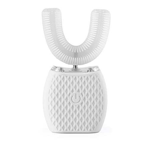 Ultrasonic Adult Electric Toothbrush，Sonic Toothbrush 360° Oral Cleaning Wireless Charging & LED Light|IPX7 Waterproof U-Shaped Brush Head Protects Gums White