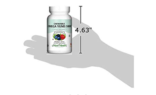 Maxi Health Omega Yums 1000 - Kid Friendly - Fruity Burst Flavor - 110 Softgel Capsules - Kosher | EPA-DHA High Potency, Fatty Acids, Heart, Brain, Joint Health, Fruity Burst Flavor, Kid Friendly, Kosher Certified Fruit Flavor 1000™ 110 Count (Pack of 1)