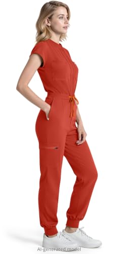 Scrub Jumpsuit for Women - Stand-Up Collar One Piece Scrubs XX-Large Terracotta