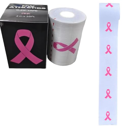 Football Turf Tape, Kinesiology Pink Breast Cancer Awareness, 4 Inches Wide 16ft Long, White Tape with Pink Ribbon, Athletic Tape - BeesActive Australia