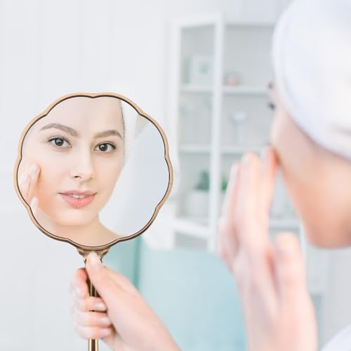 Hand Mirror, Handheld Mirror with Hummingbird Embossed Patterns (Metal), Unique Gifts for Women Birthday Gift for Women Mom Her, Elegant Cosmetic Mirror (Gold)