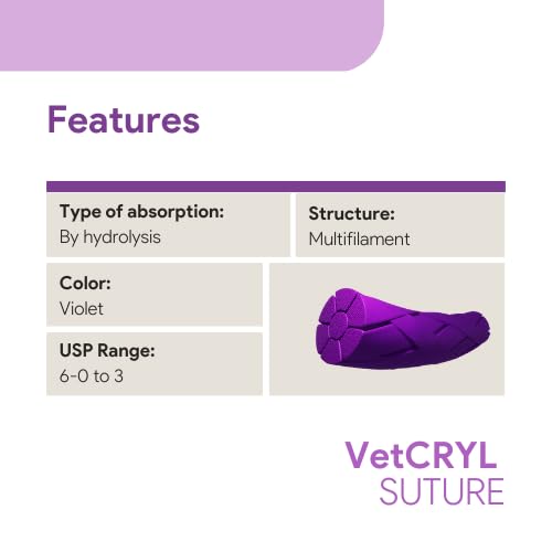 VeterSut VetCRYL Absorbable Polyglactin Surgical Suture USP Size 0, (FSL) 3/8 30mm Reverse Cutting Needle, 36 Inches (90 cm), 12 Count, Veterinary Use