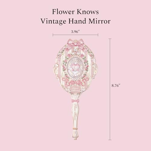 Flower Knows Bunny Garden Hand Mirror, Pink Decorative Makeup Mirror Bunny Garden-rosette Pink 8.4"L x 4.2"W