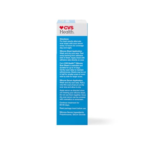 CVS Health Scar Treatment Kit: Silicone Sheets & Serum for Hydration and Scar Reduction - Natural, Medical-Grade Ingredients, Clear