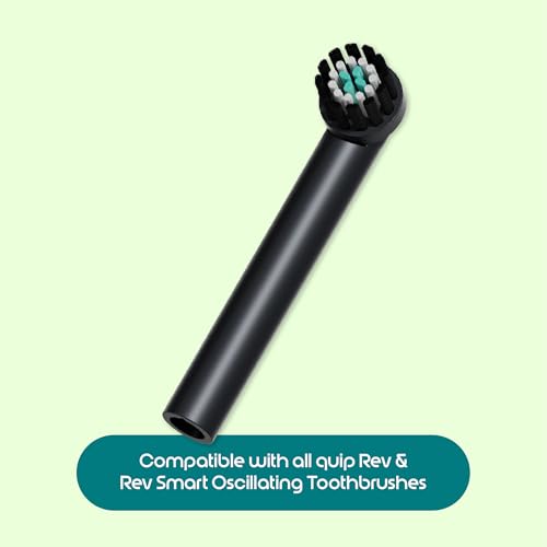 quip Rev Oscillating Electric Toothbrush Heads - 4 Pack - Verified quip Brush Head Refills for Oscillating Toothbrushes - Soft Bristles, Dual-Length, Compact - Last 3 Months Each - Black
