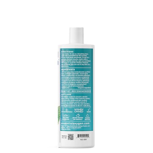 Essential Oxygen Certified BR Organic Brushing Rinse, All Natural Mouthwash for Whiter Teeth, Fresher Breath, and Happier Gums, Alcohol-Free Oral Care, Peppermint, 16 Ounce, Package may vary 16 Fl Oz (Pack of 1)