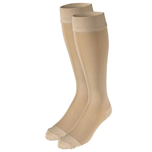 Truform 20-30 mmHg Compression Stockings for Men and Women, Knee High Length, Dot Top, Beige Beige (Closed Toe) Large (1 Pair)