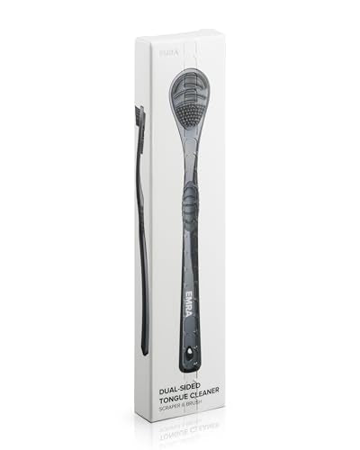 EMRA Gentle Cleaning Tongue Gel + Dual-Sided Cleaner in Black - Fluoride-Free Formula with Peppermint & Chamomile for Fresh Breath & Sensitive Tongue Care