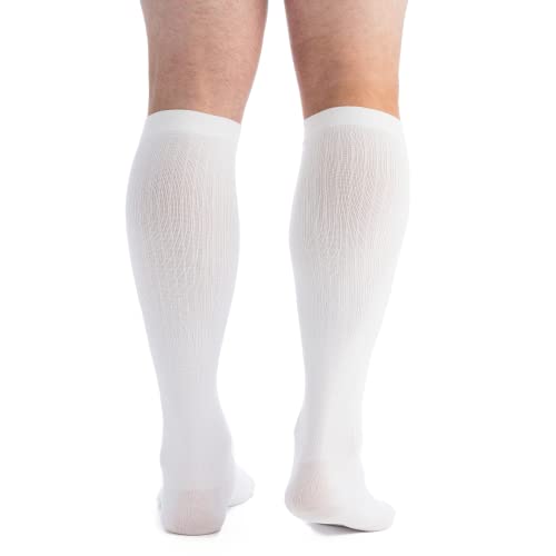 EvoNation Men’s Knee High 30-40 mmHg Graduated Compression Socks – Extra Firm Pressure Compression Garment White Large