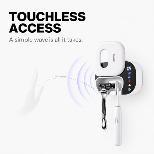 UV Toothbrush Sanitizer Holder, Wall Mounted Toothbrush Cleaner with UV Light, Touchless Wave Sensor Auto Inductive, Fan & Heated Drying, USB Rechargeable Toothbrush & Razor Holder White