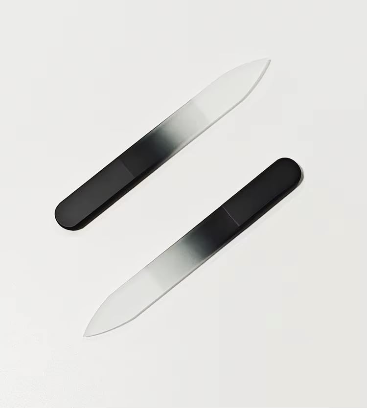 Professional Glass Nail File Set, 3-Piece Crystal Files with Case. Glass Nail File Set Includes a Nail File, Cuticle Pusher, and Nail Buffer, Manicure Tools, Black Gradient