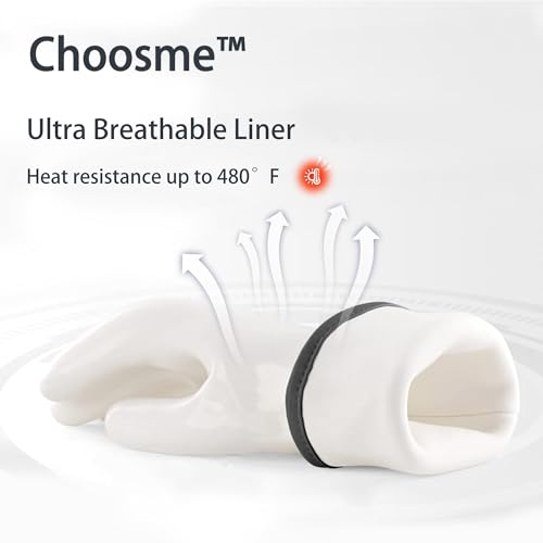 Oven Gloves Liquid Silicone Gloves Food Grade Heat Resistant Mitts with Fingers, for Cooking Baking Grilling Waterproof, with Nylon Liner, White, Large