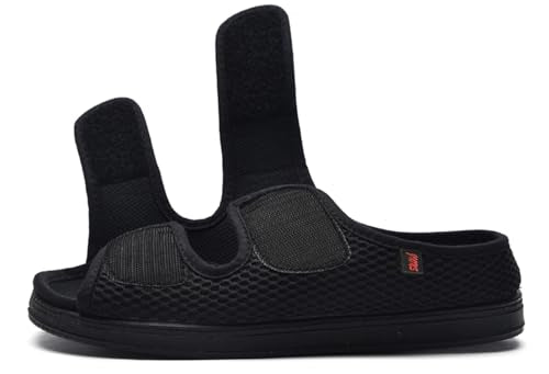 JIONS Women Men Adjustable Velcr Extra Wide Shoes Swollen Feet Diabetic 10.5 X-Wide Women/8 X-Wide Men H- Breathable Black
