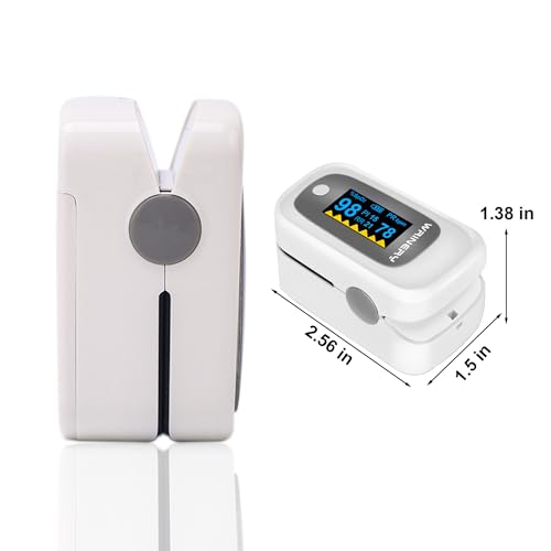 WRINERY Fingertip Pulse Oximeter, Oxygen Saturation Monitor, O2 Saturation Monitor, OLED Portable Oximetry with Batteries, Lanyard (Gray-White)