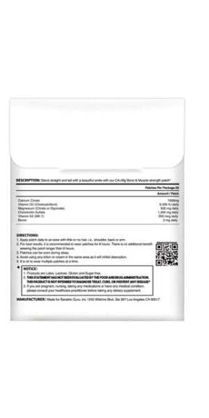 BoneGuard Bone & Joint Support Patch – Calcium Citrate, Magnesium Citrate, Chondroitin with Vitamin D3, K2 & Boron | Daily Transdermal Supplement Topical Patch | 30 Patches