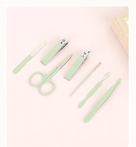 Manicure Set, 7 Pcs Matcha Green Professional Manicure Pedicure Set