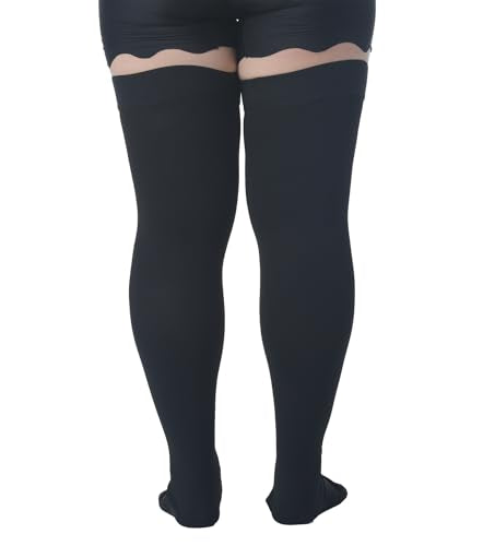 MGANG Plus Size Thigh High Compression Stockings, 20-30mmHg, Varicose Veins 20-30mmhg Black 5X-Large