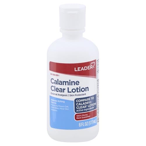 Leader Medicated Calamine Clear Lotion, Anti-Itch, External Analgesic Skin Protectant, Relieves Minor Skin Irritations, Poisen Ivy, Poisen Oak,Insect Bites, 6 oz