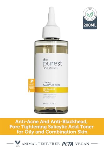 The Purest Solutions Oil Control Toner (2% BHA Salicylic Acid) - Oily, Pore Balancing Toner for Acne & Scarred Skin - Blackhead Targeted Formula - Vegan | Cruelty Free | Eco Friendly (6.76 fl. oz)