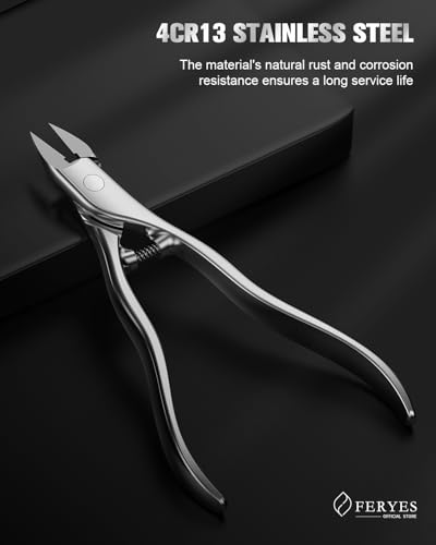 FERYES Podiatrist Straight Blade Toenail Clippers for Seniors - 4.4inch Stainless Steel Long Handle Toe Nail Clippers, Precision Trimming for Thick & Ingrown Nails 4.4 Inch Straight Silver