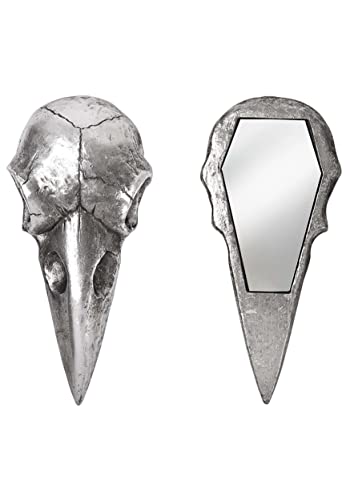 The Vault Raven Skull Handheld Makeup Mirror - Antique Silver