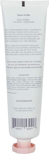 Boka Fluoride Free Toothpaste - Nano Hydroxyapatite - Coco Ginger 4oz, Classic Manual Toothbrush, Pink and Tongue Scraper for Adults & Kids with Case