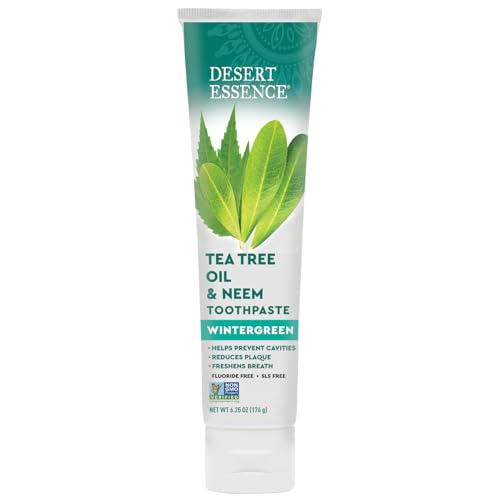 Desert Essence Tea Tree Oil and Neem Toothpaste, Wintergreen, 3 Pack 6.25 Ounce (Pack of 3)