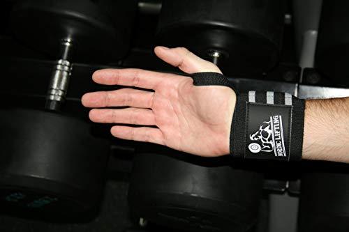 Nordic Lifting Elbow Compression Sleeves (1 Pair, Medium) and Wrist Wraps Super Heavy Duty (1 Pair/2 Wraps) Black Grey