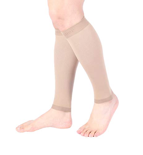 Doc Miller Compression Calf Sleeve for Men & Women, 20-30mmHg Large REGULAR Tan Skin