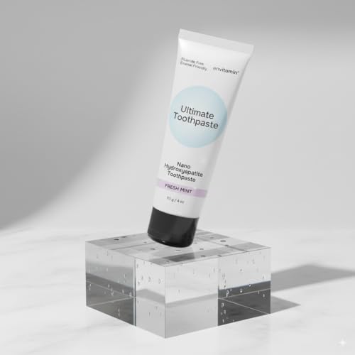 envitamin Fluoride Free Nano Hydroxyapatite Ultimate Toothpaste for Remineralizing Enamel & Sensitive Relief, Whitening, Antiplaque, SLS Free, Fresh Mint, 4 oz (3 Tubes, Fresh Mint) 4 Ounce (Pack of 3)