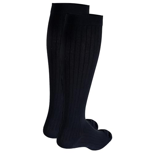 NuVein Men's Compression Socks, 30-40 mmHg Support, Dress Trouser Style, Over Calf Knee High, Black, Large 30 - 40 mmHg