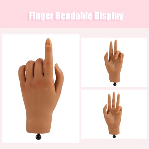 Nail Pratice Training Hand for Acrylic Nails with Stand Bracket,Soft Silicone Maniquin Hand, Flexible Bendable Nail Practice Fake Hand for Nails Art Practice Tool Left Hand 4#