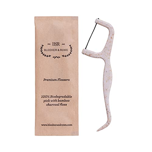 Bleeker and Rowe 100% Biodegradable Individually Wrapped Floss Picks - Eco Friendly Flossers 150 Pack (Biodegradable Bamboo Charcoal Floss)… Biodegradable Bamboo Charcoal Floss