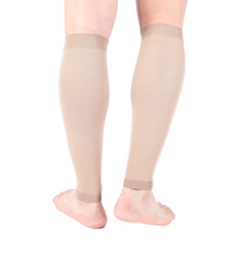 Doc Miller Compression Calf Sleeve for Men & Women, 20-30mmHg Large REGULAR Tan Skin