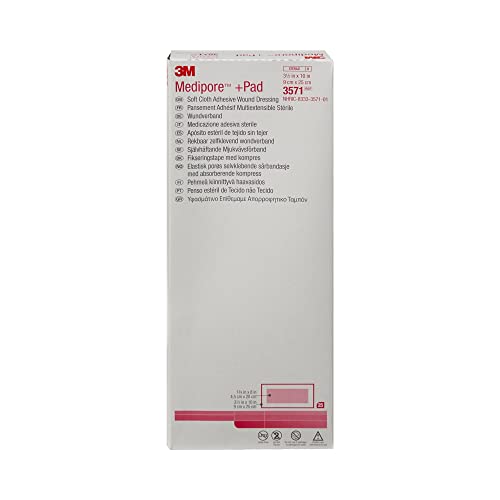 3M Medipore +Pad Soft Cloth Adhesive Wound Dressing, 3 1/2" x 10", 25/Bx, 3M3571