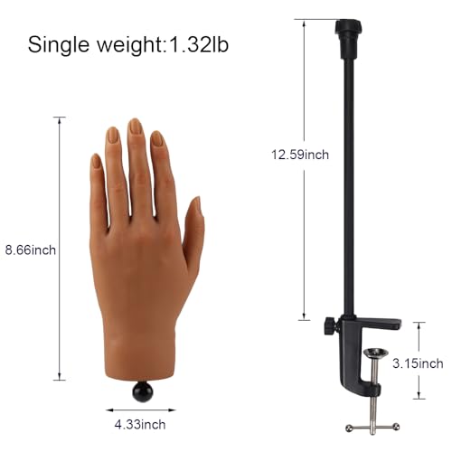 Nail Pratice Training Hand for Acrylic Nails with Stand Bracket,Soft Silicone Maniquin Hand, Flexible Bendable Nail Practice Fake Hand for Nails Art Practice Tool Left Hand 4#
