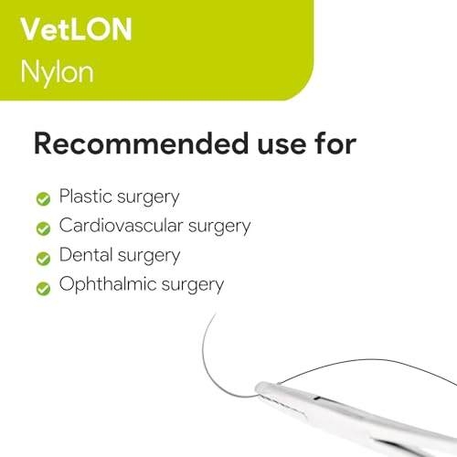 VeterSut VetLON Non-Absorbable Nylon Surgical Suture USP Size 5-0, (FS-2) 3/8 19mm Reverse Cutting Needle, 36 Inches (90 cm), 12 Count, Veterinary Use
