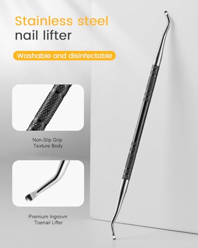 BEZOX Long Metal Nail File, Stainless Steel Fingernail File for Thick and Fungal Nails with Dual-Ended Toenail Lifter – The Ultimate Manicure & Pedicure Tool for Men and Women’s Nail Care - Black 80/100 Grit 2.0
