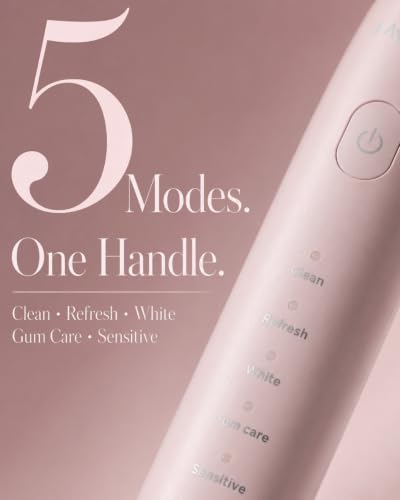 MySmile DY156 Electric Toothbrush for Adults, Rechargeable Sonic Battery Toothbrush Portable with 3 Brush Heads, 2 Mins 5 Modes Smart Timer, 45000VPM, One Charge for 60 Days - Pink