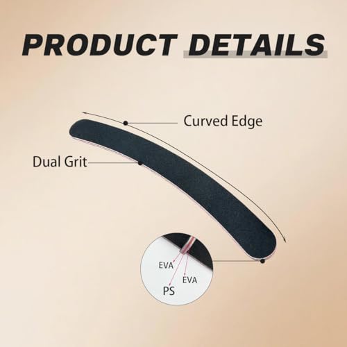 10PCS Curved Professional Washable Nail Buffering Files Rounded End Manicure Pedicure Tool Double Sided Emery Board 100/180 Grit Nail Art Care Buffing Buffer Sanding Files